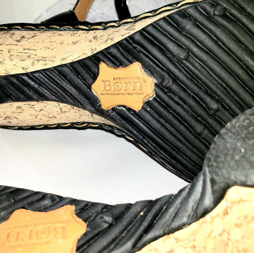 Born Strappy Black  Heel Wedges - Picture 4 of 7